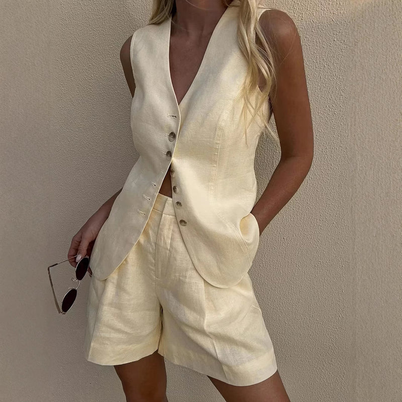 Cotton Linen Vest & Shorts Set
