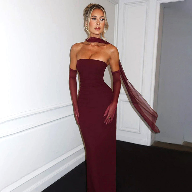Cinched Waist Tube Top Long Dress
