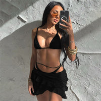 Lace Sling Bikini &amp; Skirt Set