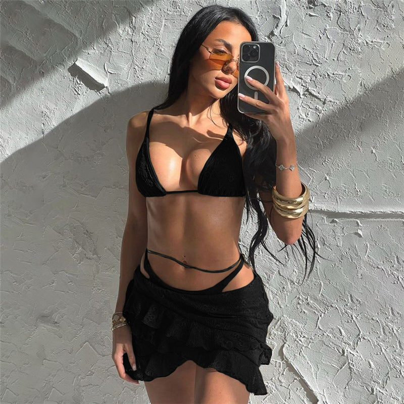 Lace Sling Bikini &amp; Skirt Set