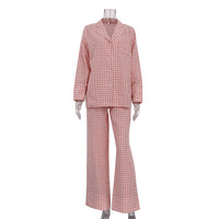 Comfort Casual Pattern Women Collared Long Sleeve Shirt Loose Wide Leg Pants Two Piece Sets