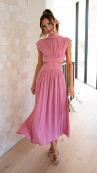 Stand Collar Cutout Maxi Dress