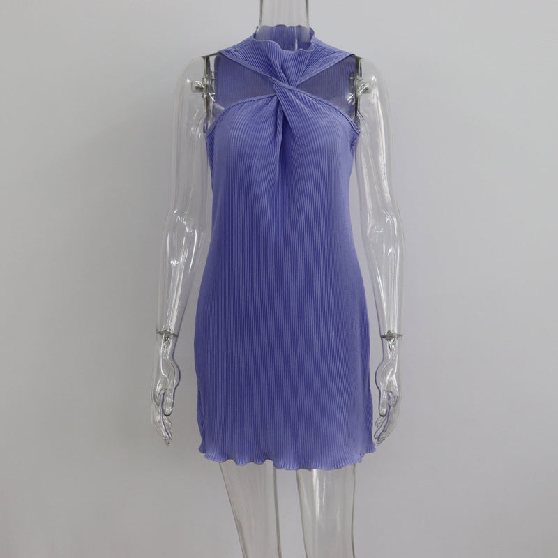 Off-Shoulder Twisted Pleated Short Dress
