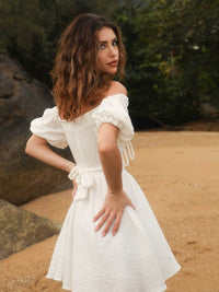 Off Shoulder Short Sleeve Lace-Up Dress