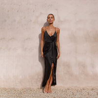 Spring Summer Sexy V-Neck Backless Slit Loose Sling Dress