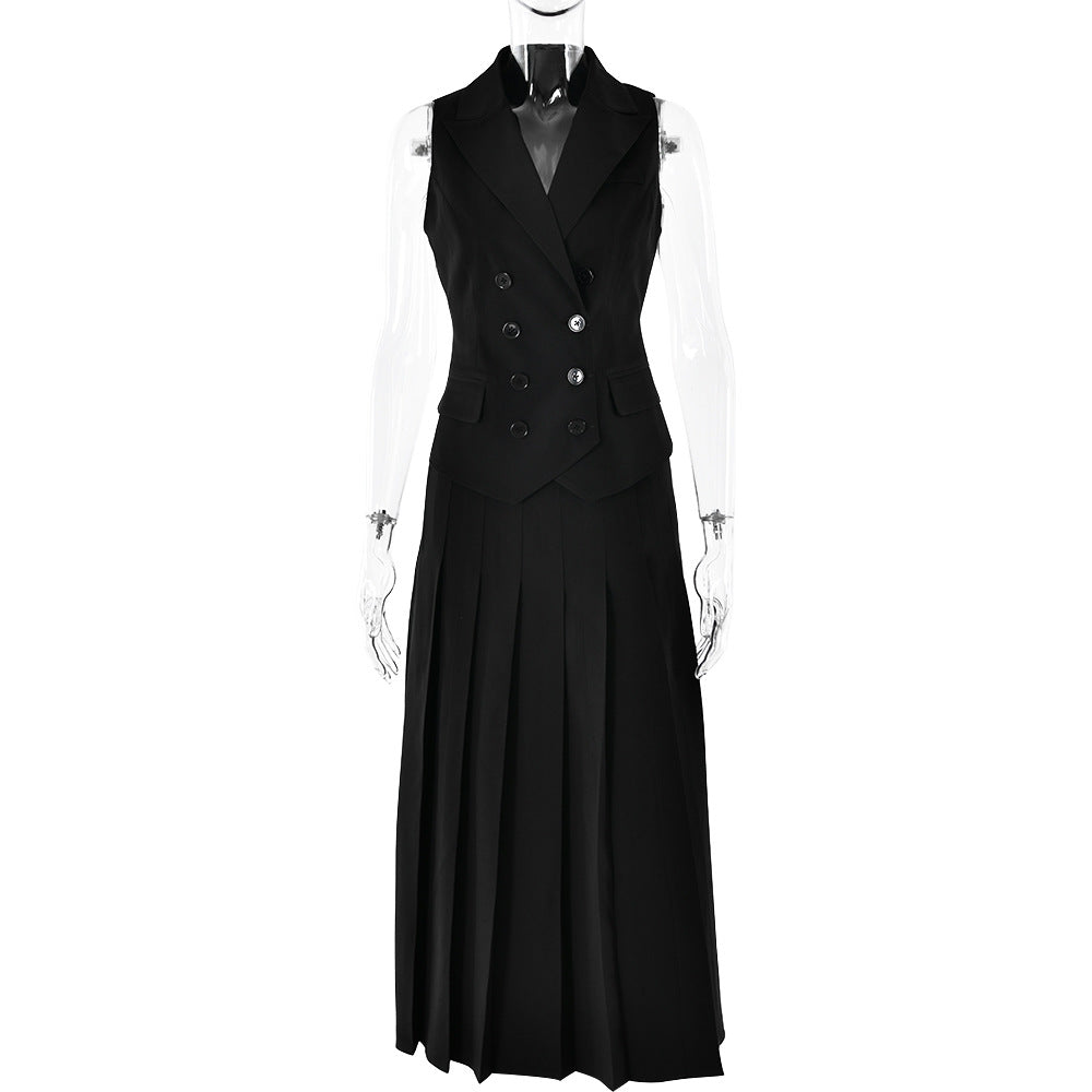 Maxi Skirt Sleeveless Vest Pleated Dress Two Piece Sets Lilla Haven Maxi Skirt Sleeveless Vest Pleated Dress Two Piece Sets Lilla Haven
