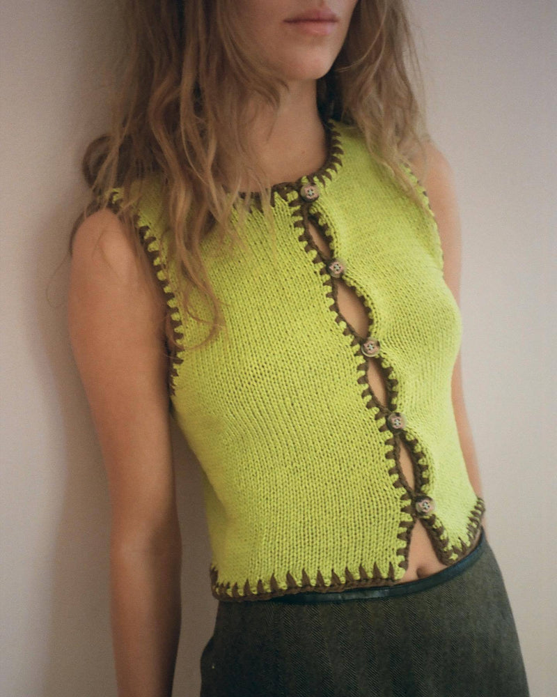 Contrast Color Ultra Short Woolen Vest Embroidered Vest Top Women