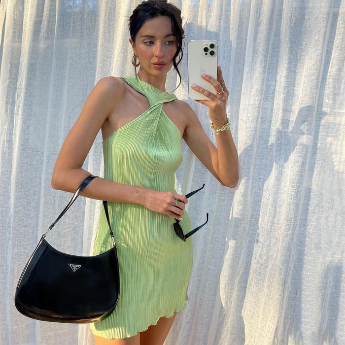 Off-Shoulder Twisted Pleated Short Dress