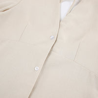 French Beige Cotton Linen Puff Sleeve Dress