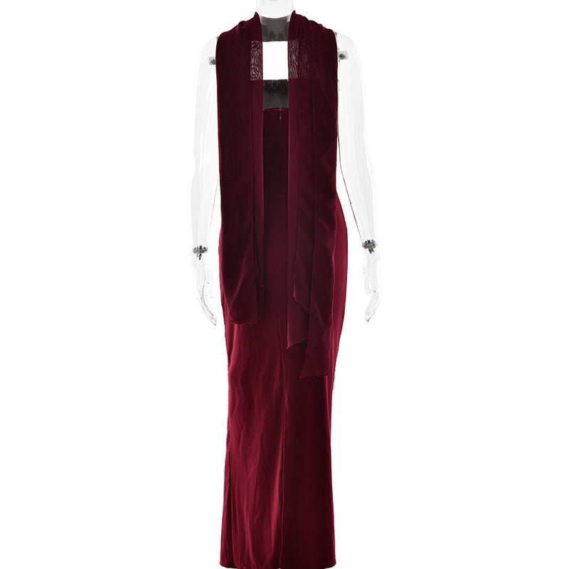 Cinched Waist Tube Top Long Dress