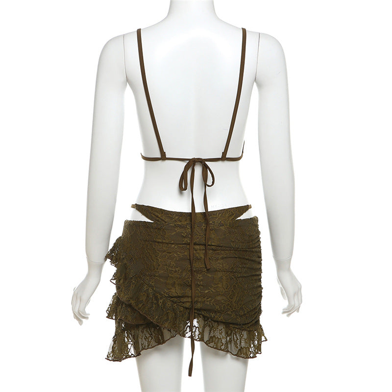 Lace Sling Bikini &amp; Skirt Set