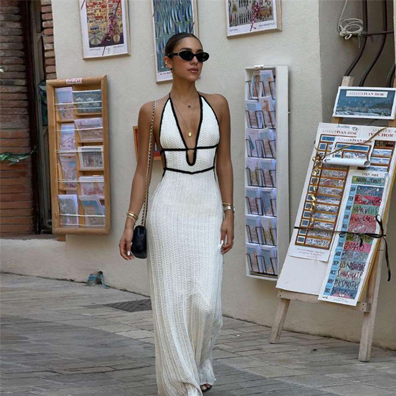 Spring Summer Suspender Sequined Printing Dress