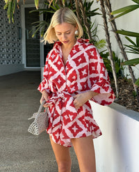 Printed Lace-Up Casual Jumpsuit