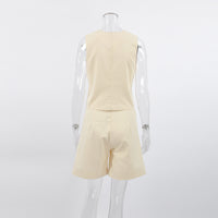 Beige Cotton-Linen Vest &amp; Trousers Set