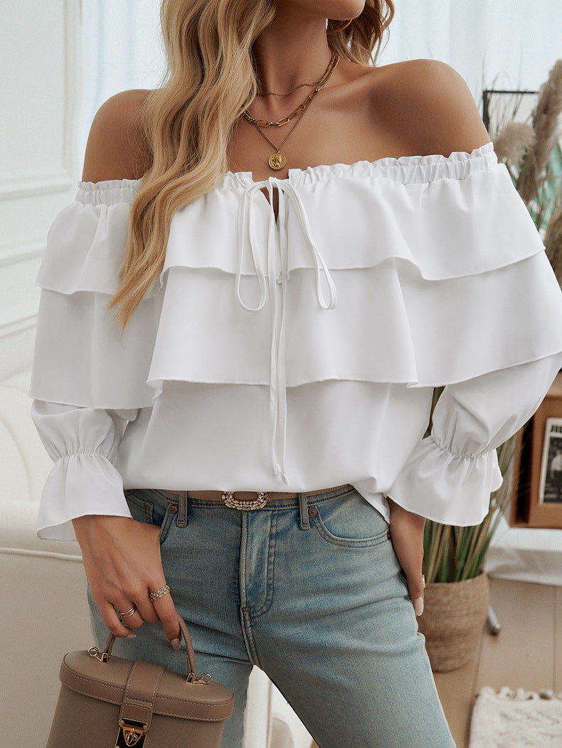 Loose Pleating Off-Shoulder Bishop Sleeves Top