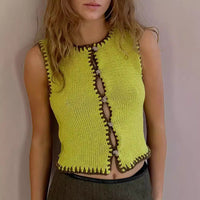Contrast Color Ultra Short Woolen Vest Embroidered Vest Top Women