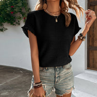 Slim Fit Knit Top with Ruffle Detail