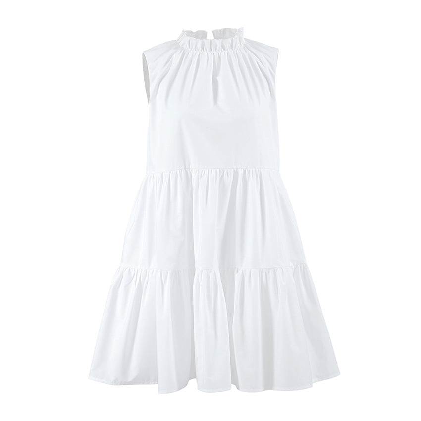 White Bow Lace-Up Elegant Loose Short Dress