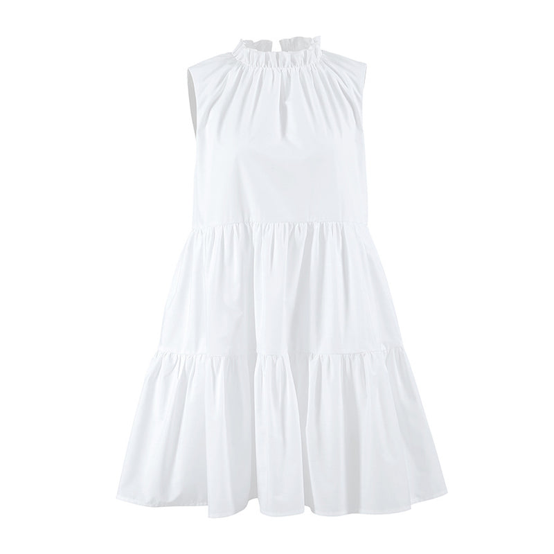 White Bow Lace-Up Elegant Loose Short Dress