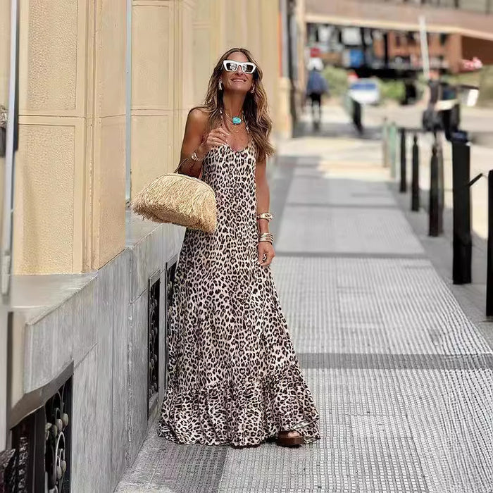 Leopard Print V-Neck Halter Top