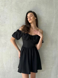 Off Shoulder Short Sleeve Lace-Up Dress