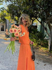Cotton-Linen Vest &amp; Skirt Two-Piece Set