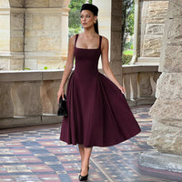 French Square Neck Shirred Long Dress
