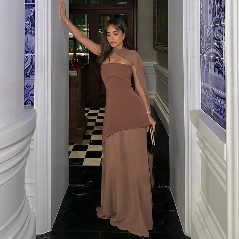 Asymmetric Cutout Slim Fit Long Dress