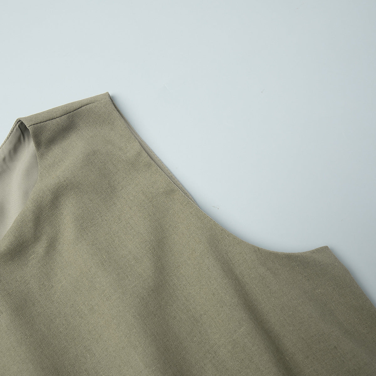Round Neck Linen Vest &amp; Pleated Skirt Set