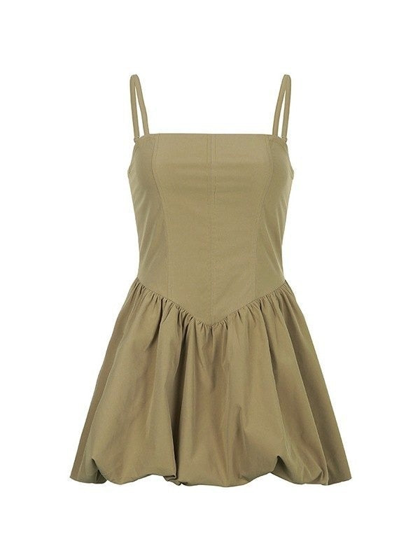 Tight Boning Corset Bubble Mini Dress Summer Pleated Slim Fit Suspenders Puff Dress