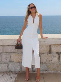 Polo Collar Slit Maxi Dress