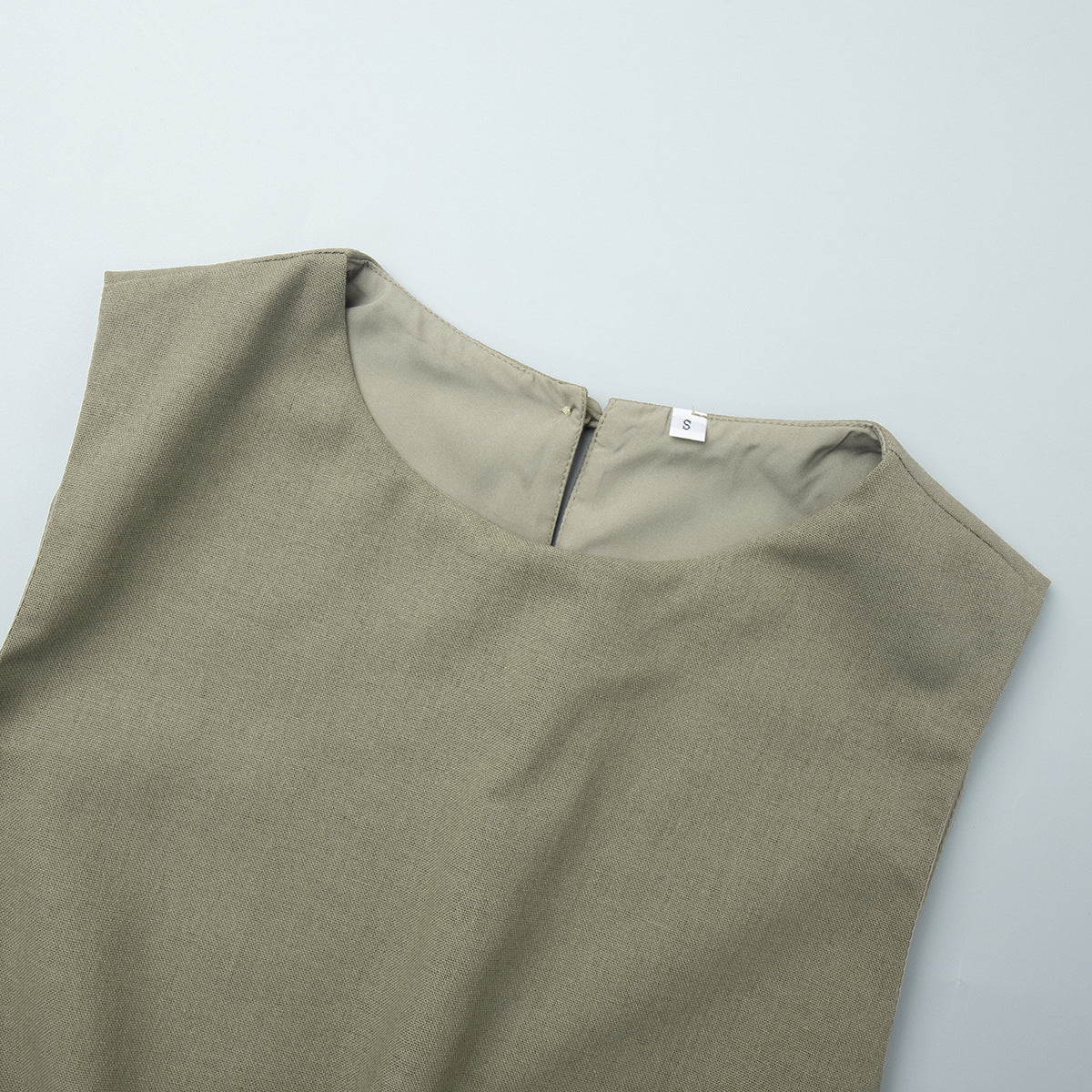 Round Neck Linen Vest &amp; Pleated Skirt Set