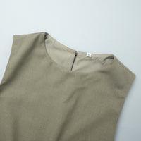 Round Neck Linen Vest &amp; Pleated Skirt Set