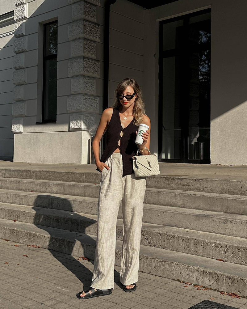 Slim V-Neck Top & Pleated Skirt Set