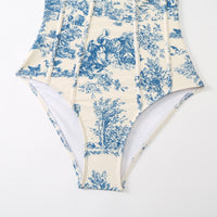 Retro Lace-Up One-Piece Swimsuit with Bag