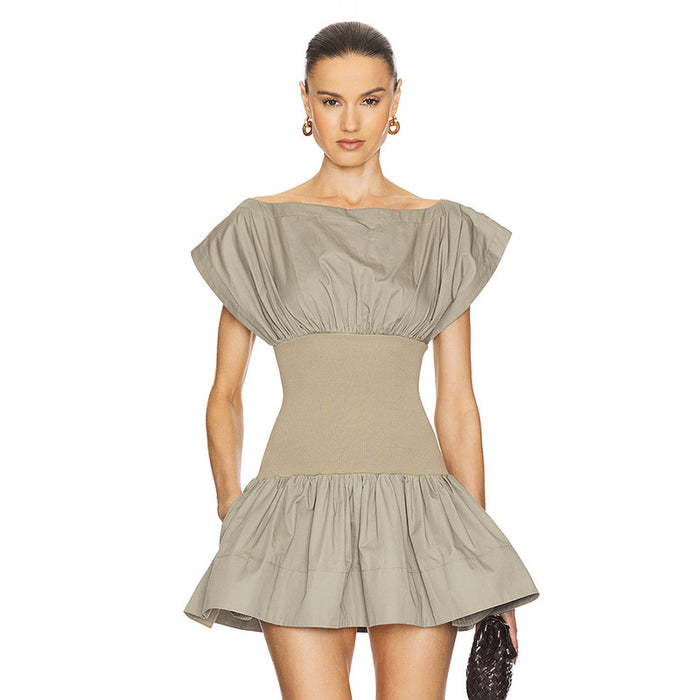 Women Clothing Elegant Solid Color Waist Tight Slim Fit Dress