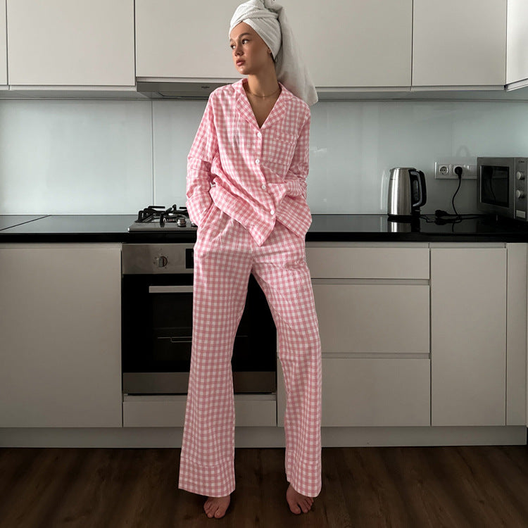 Comfort Casual Pattern Women Collared Long Sleeve Shirt Loose Wide Leg Pants Two Piece Sets