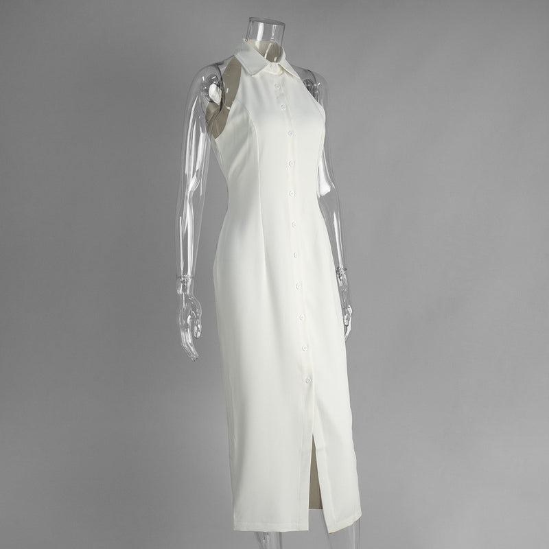Polo Collar Slit Maxi Dress