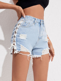High-Waist Slimming Lace-Up Denim Shorts