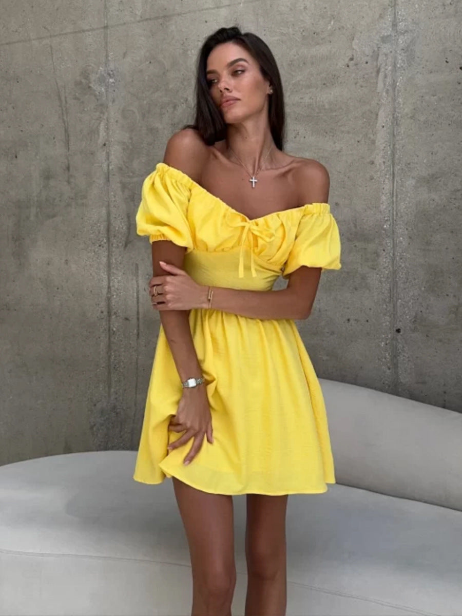 Off Shoulder Short Sleeve Lace-Up Dress
