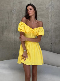Off Shoulder Short Sleeve Lace-Up Dress