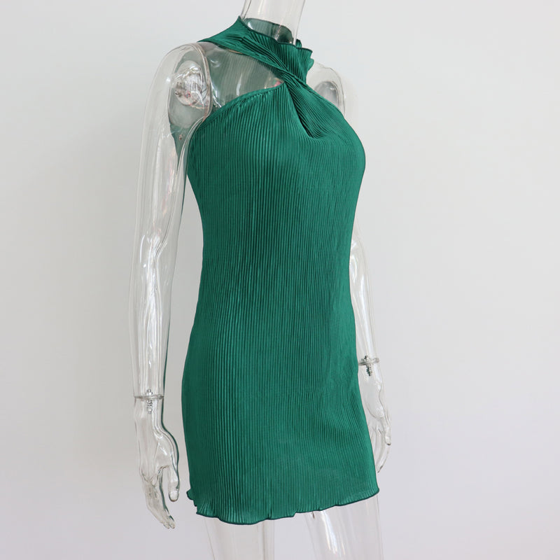 Off-Shoulder Twisted Pleated Short Dress