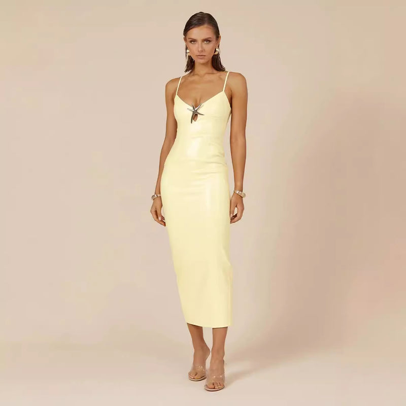 Spring Summer Sexy V Neck Bronzing Dress