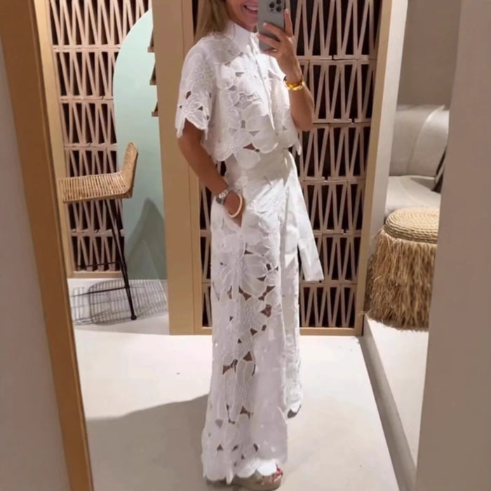 Floral Cutwork Embroidered Shirt &amp; Pants Set