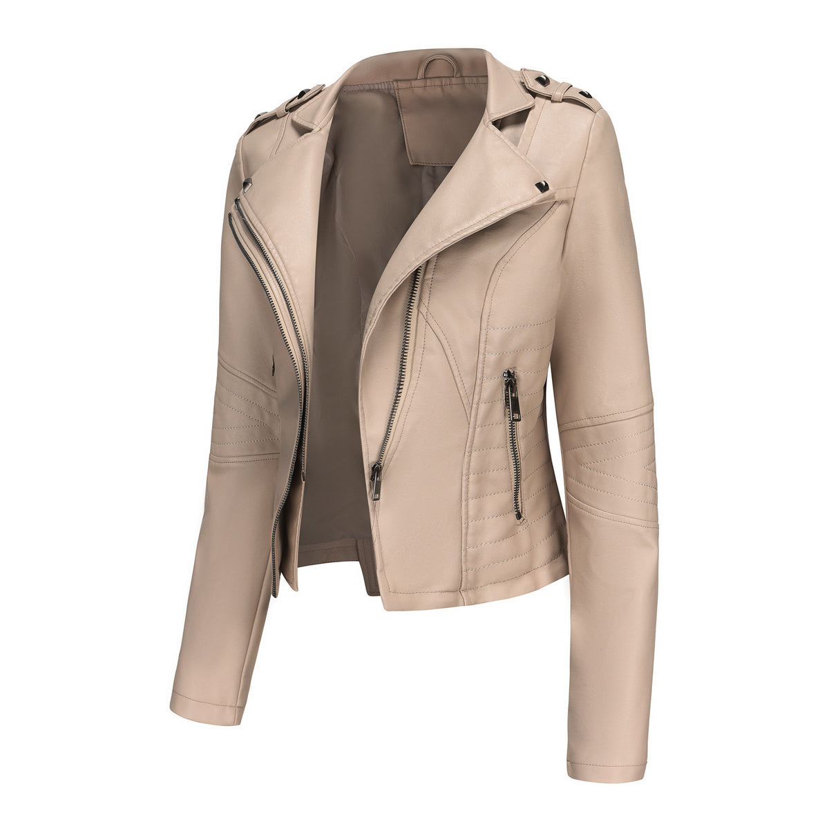 Slim Fit Long SleevSlim Fit Long-Sleeved Faux Leather Jacketed Spring Autumn Leather Jacket Women Rivet Popular Short Jacket Zipper Leather Jacket