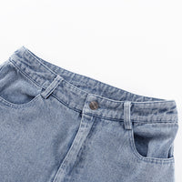 Cotton Simple Retro Long A line Skirt Split Denim Dress