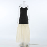Autumn Evening Party Sexy Design Contrast Color Knitted Sleeveless Tube Top Dress Slim Fit Maxi Dress Women Formal Dress