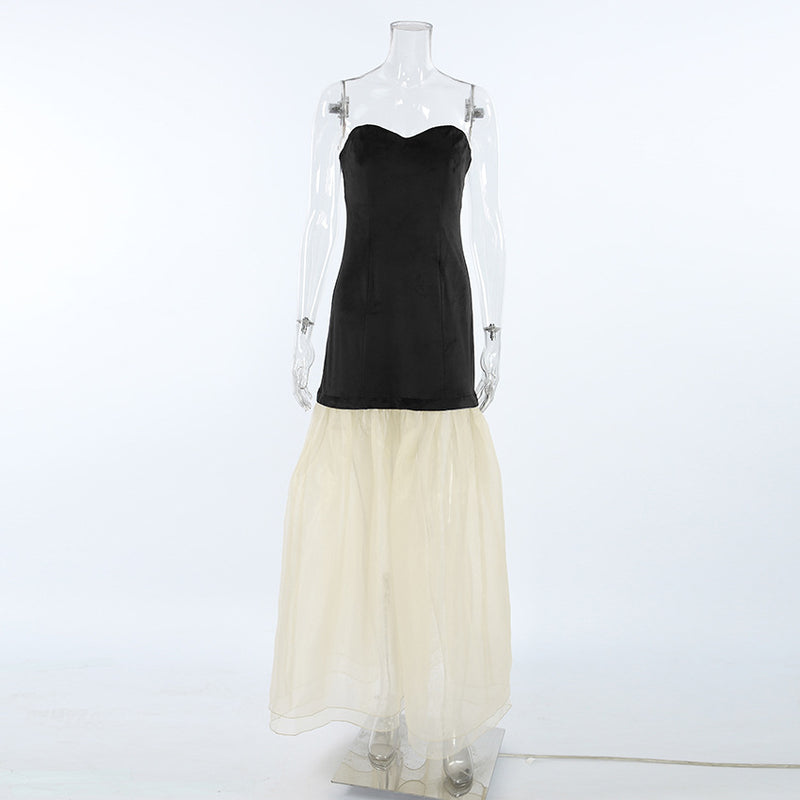 Autumn Evening Party Sexy Design Contrast Color Knitted Sleeveless Tube Top Dress Slim Fit Maxi Dress Women Formal Dress