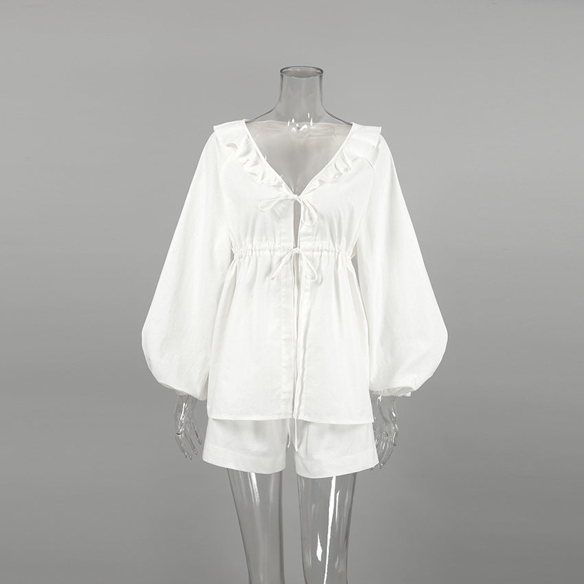 White Cotton-Linen Two-Piece Set