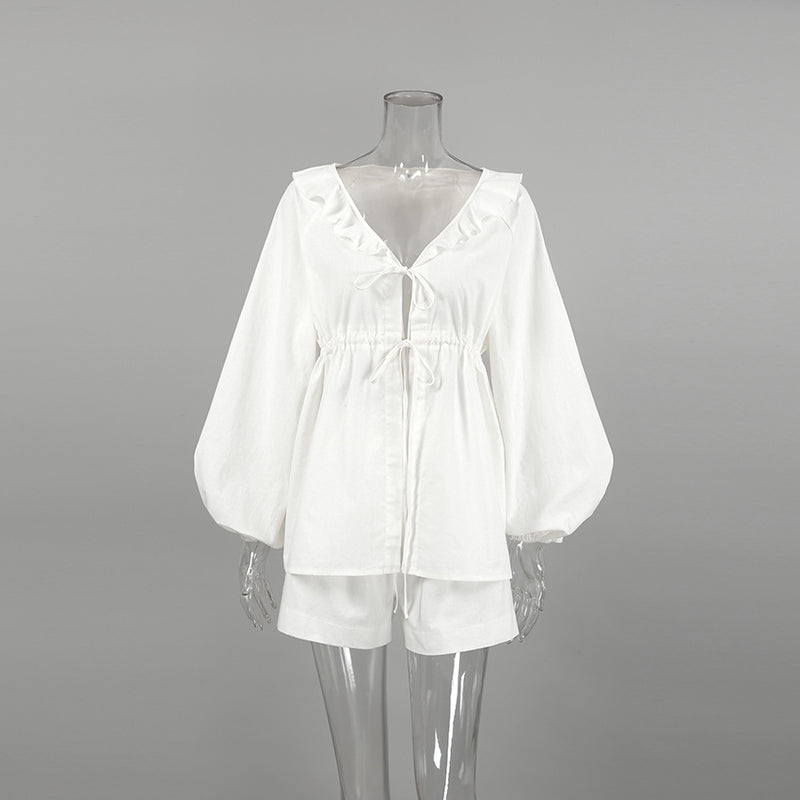 White Cotton-Linen Two-Piece Set